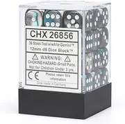 Chessex D6 Dice Gemini 12mm Steel-Teal/White (36 Dice in Display) Dice
