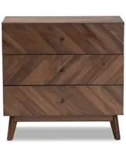 Design Studios Hartman Mid-Century Modern Walnut Brown Finished Wood 3-Drawer Storage Chest