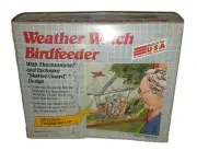 Vtg Window Bird Feeder W/Suction Cups & Thermometer 7" Outside Mounted Clear NOS