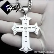 18-36"Stainless Steel 5mm Silver Cuban Chain Cubic Zirconia Cross Pendant*P86