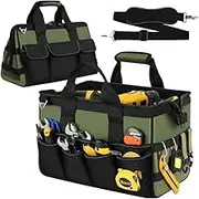 Heavy Duty Tool Bag 15-Inch, 16-Pocket Portable Soft Tool Storage Box Organizer, Handle Tactical Carry Tote Empty Toolbox with Large Zipper for Dad, Mechanic, Electricians, Repairman