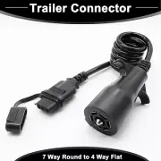 RV 3FT Blade 7 Way Trailer Round to 4 Way Coiled Wiring Connector Adapter Flat