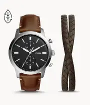 Fossil Townsman Silver and Brown Watch Gift Set FS5967SET