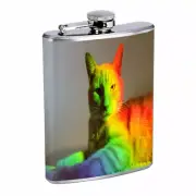 Rainbow Cat Em1 Flask 8oz Stainless Steel Hip Drinking Whiskey
