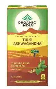 Organic India Tulsi Ashwagandha 25 Tea Bags - Pack of 5 Free Shipping