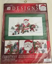 Designs for Needle Christmas Counted Cross Stitch Kit #1985 Santa And Deer -NEW