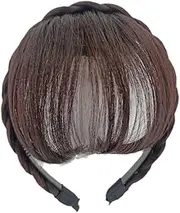 Synthetic Braids One Piece Hair Bangs Headband Fake Straight Natural Heat Resistant Bangs Hair Accessorics for Adult Women