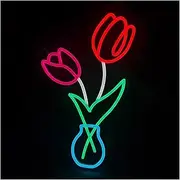 Hanging Art Neon Signs Flower Neon Sign Tulip Vase Night Light for Wall Decor LED Light for Bedroom Kids Room Bar Holiday Decorations