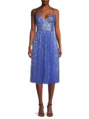 Aidan by Aidan Mattox L97308 Womens Wisteria Blue Pleated Sequin Dress Size 6
