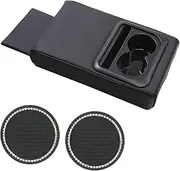 Car Armrest Box Cushion with Phone & Cup Holder, Universal Leather Center Console Armrest Cover Memory Foam Pillow with Bling Coaster, Auto Arm Rest Support Cushion Protector Interior Accessories