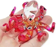 2⅜"L Pink Glitter Octopus Glass Squid Miniature Sealife Aquarium Animal Figurine