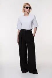 Petite Compact Stretch Essential Tailored High Waist Wide Leg Pants