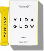 Vida Glow - Natural Hydrolyzed Marine Collagen Sachets | Promotes Glowing Skin + Smoothes Fine Lines (Pineapple, 30 Sachets) …