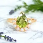 14k Yellow Gold 7x5 MM Pear Cut Natural Peridot Fire Opal Engagement Gift Ring