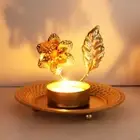 2 Pcs Round Plant Shape Candlestick Gold Iron Candle Holder Wedding Gift