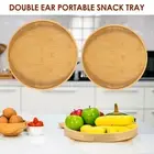 Bamboo Serving Tray Round Smooth Wood Tray with Easy Grip Handles Natural StCcc