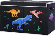 Dinosaur Toy Box - Black Collapsible Storage Chest for Boys and Girls - Organizer Bin for Playroom and Bedroom