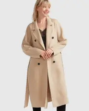 [Belle & Bloom] Boss Girl Double-Breasted Lined Wool Coat - Pale Oat