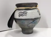 Christopher Matti Signed Raku Pottery Bud Vase Maui Hawaiian 2002