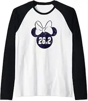 [Disney] Mickey And Friends Minnie Mouse 26.2 Distressed Logo Raglan Baseball Tee