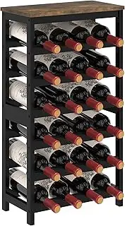 MOGELAFOO 6 Tier Bamboo Wine Rack Freestanding Floor, 24 Bottles Wine Storage Shelves with Brown Table Top, Stackable Wine Display Rack for Kitchen, Bar, Dining Room, Living Room