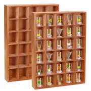 2 Pcs Display Case Shadow Box Shot Glass Brown Wooden Holder Wall Mounted
