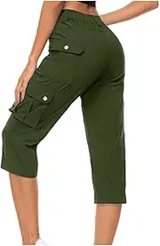 [WAJCSHFS] Cargo Pants Women Low Waisted Drawstring Capri Pants Outdoor Hiking Casual Pants Lightweight Jogger Pants, Z10-green