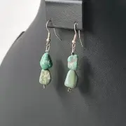 Native American Turquoise Stone Beaded Earrings Green Dangle Chunky Nugget 2.25"