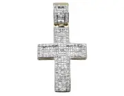 Men's 10K Yellow Gold Iced Out Border Genuine Diamond Cross 1.0ct 1.5"