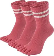 [UBUMO] Toe Socks Five Finger Split Athletic Running Crew Cotton for Women 3 Pairs