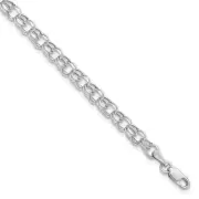 10k White Gold 4.5mm Hollow D/C Double Link Charm Bracelet 7 Inch