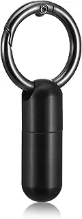 Ptwola Small Pill Case Keychain Tiny Portable Carabiner Clip Pill Holder Bottle Micro Waterproof Metal Pill Container Mini Emergency Medicine Organizer for Outdoor Camping Travel Purse Pocket(Black)