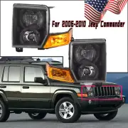 Headlights Pair Fit Jeep Commander 06-10 Halogen Black /Amber Lens OE Style