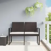 2-Seater Garden Bench with Cushions Brown PP Rattan