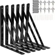 Shelf Brackets 12 x 8 inch, 6 Pack Heavy Duty Wall with Black