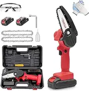 Wood Ranger Mini Chainsaw, 2025 New Woodranger Mini Cordless Chainsaw, Cordless Portable Electric Chairsaw for Yard, Suitable For Yard, Home and Garden, Wood Cutting(Red+2 Battery)