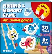 QUOKKA Magnet Fishing Game for Kids 3-5 - Memory Games for Ages 4-8 - Toddler Travel Toys - Strong Magnets on Fishing Rods | 30 Magnetic Parts - Perfect Travel Essentials
