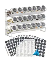 3 Tier Spice Rack Organizer with 21 Empty Spice Jars, 386 Spice Labels, pen a...