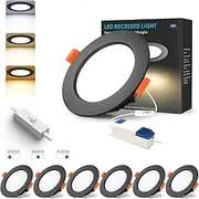 BRIMETI LED Recessed Ceiling Spotlights 230V Ultra Slim Downlight 5W 3000K Warm/4000K Neutral/6000K Cool Spotlight for Bathroom Kitchen Living Room,IP44 Cutout 70-80mm,Black,6 Pack