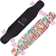 Sports Longboard Skateboard, 47" 7-Layer Maple Super Light Double-tilt Peace Love Pattern Brush Street Dance Board Beginner Adult Girl Professional Skateboard