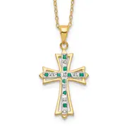 Sterling Silver Diamond Fascination Mystique 18K Gold-Plated And Emerald Cross 18 Inch Necklace