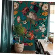 Floral Peel and Stick Wallpaper Removable Mural Vintage 59" x 98" Blue