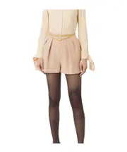 Elisabetta Franchi Logo Plaque Laminated Tweed Shorts IT40,IT42 Nude