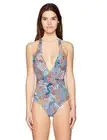 Red Carter Women's Halter Maillot Bathing Swim Suit, Tahitian Tide Ocean, L