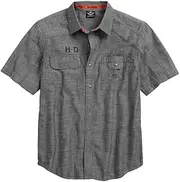 [HARLEY-DAVIDSON] Men's Textured Canvas Short Sleeve Shirt, Gray 96600-17VM (M)