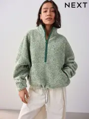Teal Blue Teddy Borg Quarterzip Fleece Sweatshirt (AM0983) | $64