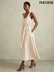 Reiss Cream Tayah Modal Blend Parachute Midi Dress (B33476) | $395