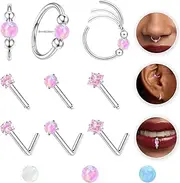 [Diamday] Nose Stud Nose Ring Set Stainless Steel Pink/White/Blue Opal Nose Rings Hoops 20G Gold Silver Nose Piercing Jewellery for Women Men, 20G-7MM, Stainless Steel