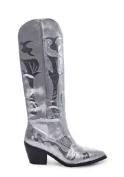 [AZALEA WANG] Braelyn Metallic Cowboy Boots- Silver