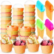 8 Set Plastic Ice Cream Cups with Spoons Sundae Dessert Bowls for Frozen Yogurt